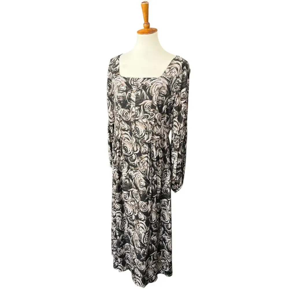 NWOT Liyan McAteer Long Sleeve Midi Abstract Floral Workwear Dress Size 12